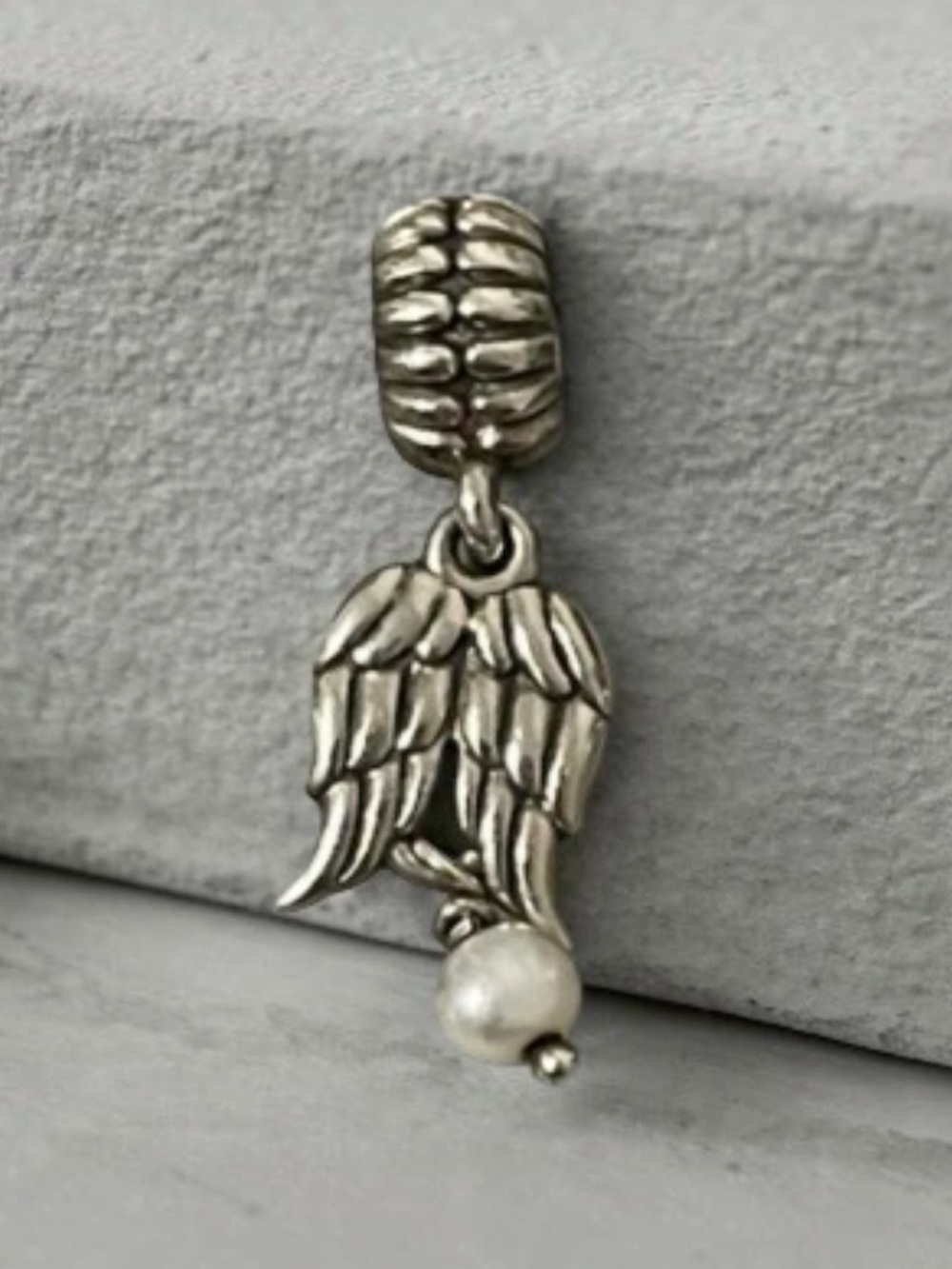 Pandora Sterling Silver Angel Wing Charm with Pearl Drop